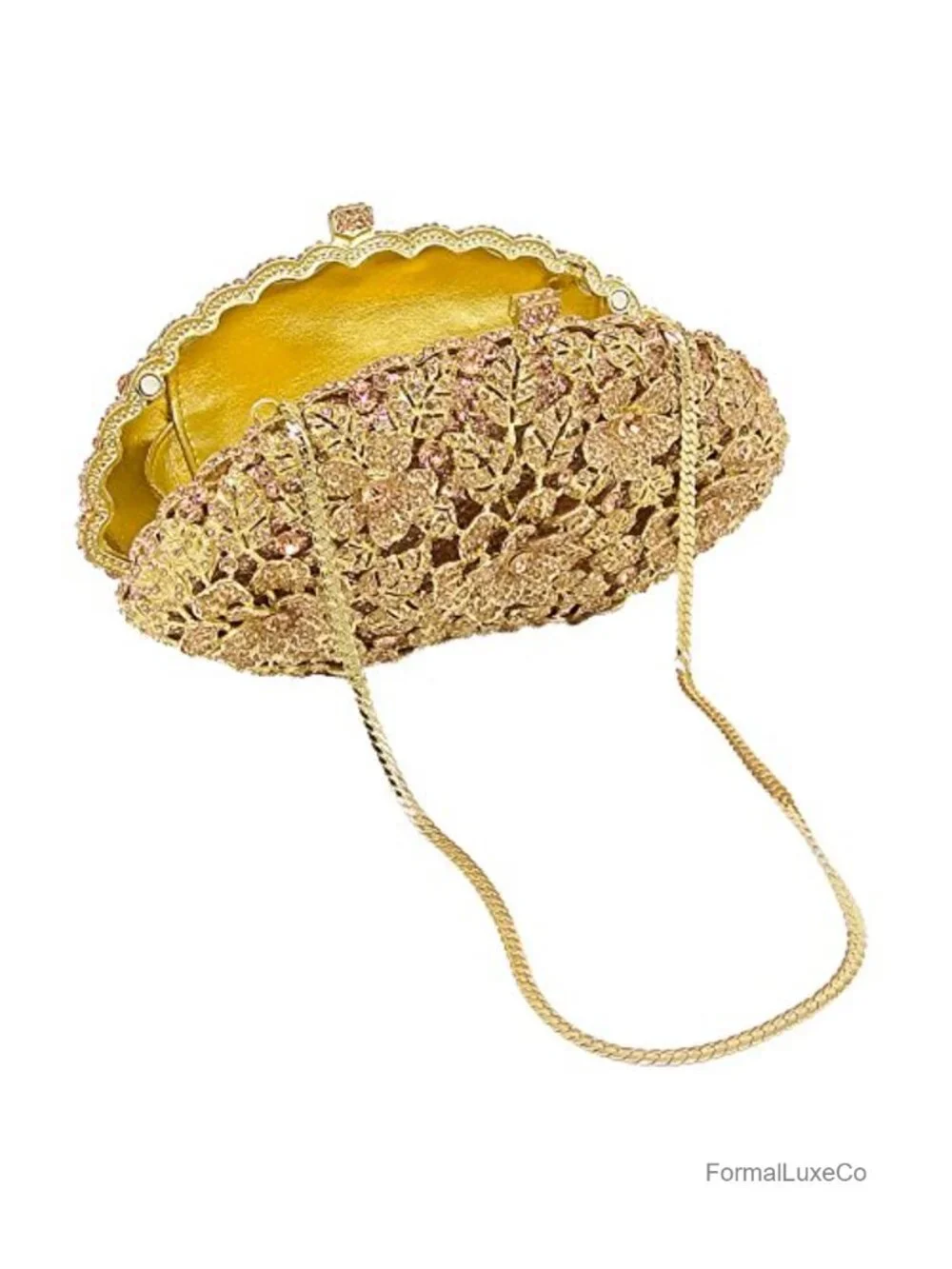 Crystal Minaudière Clutch with Detachable Chain Straps, Rhinestone Evening Bag